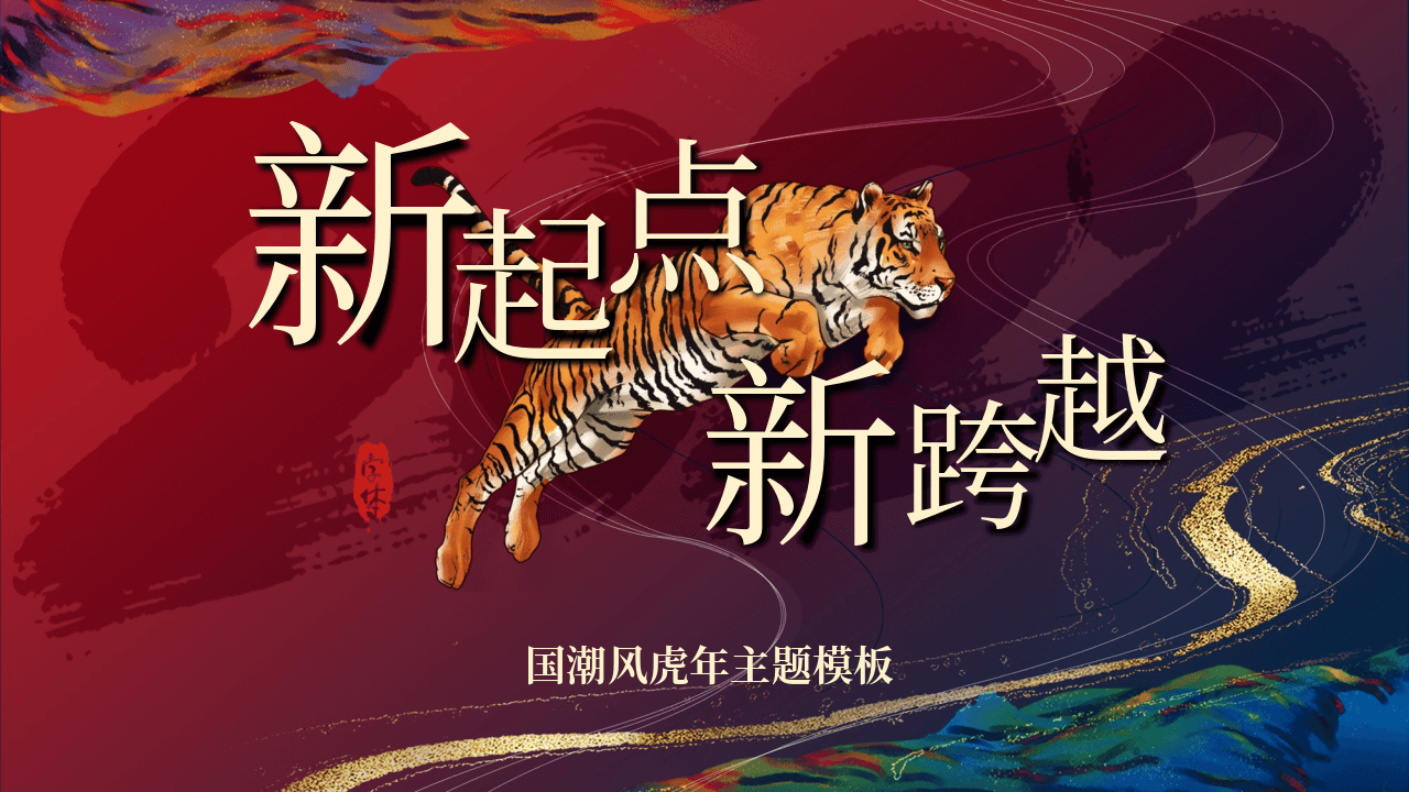 跃起的老虎背景国潮风虎年工作总结计划PPT模板