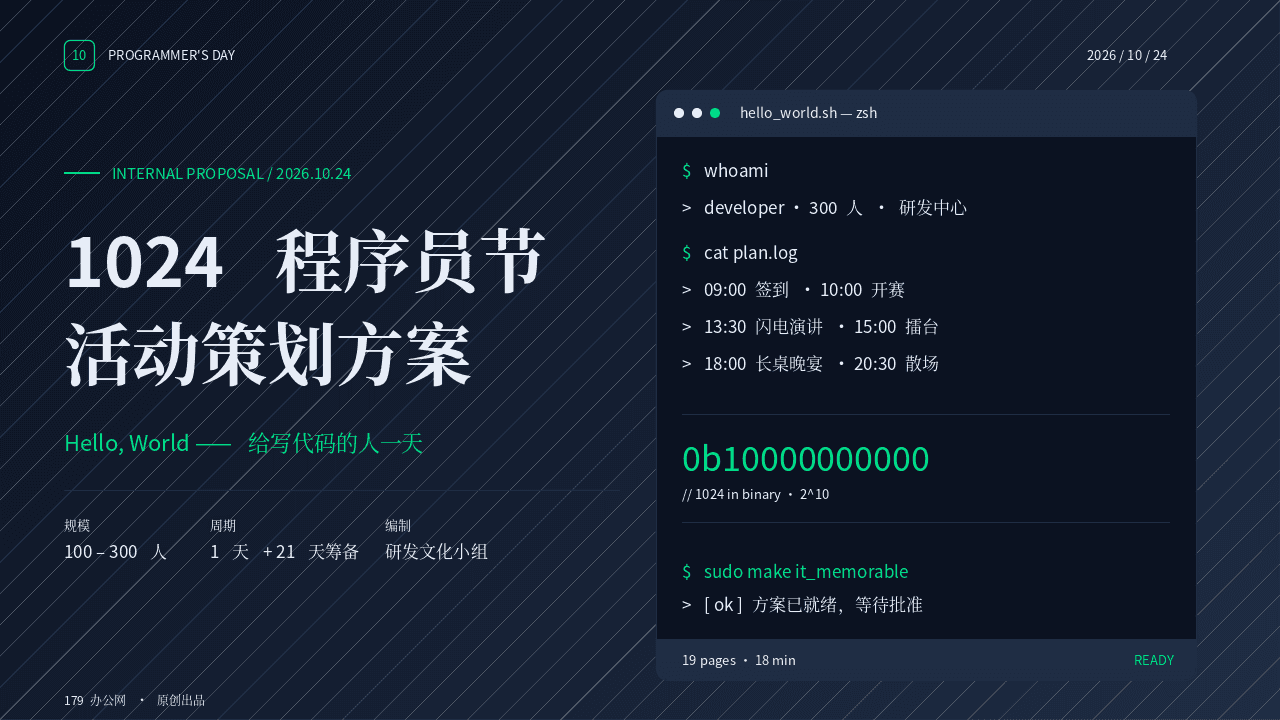 动态深蓝科技风1024程序员节活动策划方案PPT模板 第1页